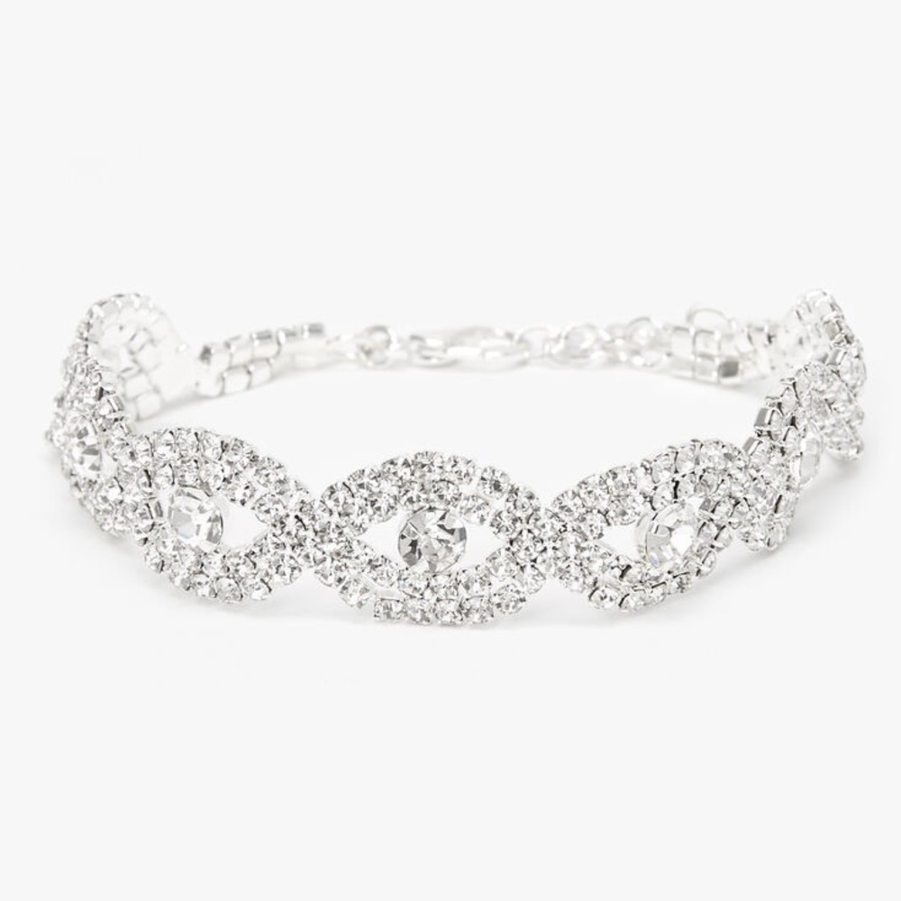 💖💎 Claire's Silver Rhinestone Evil Eye Braided Chain Bracelet NWT